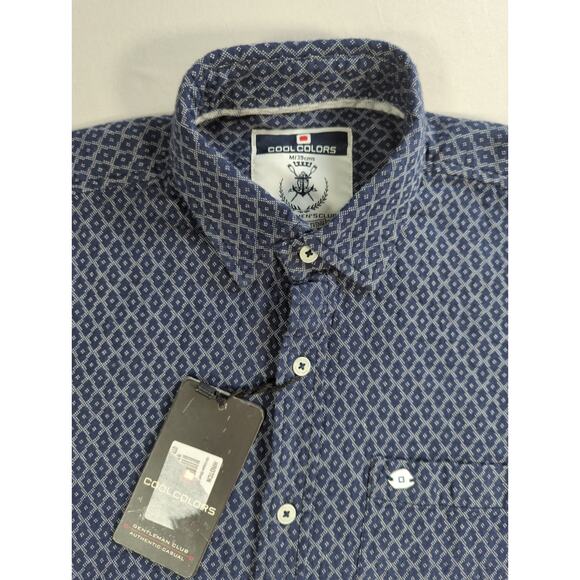 NWT Cool Colors Gentlemen Club Shirt M Blue Geometric Print Long Sleeve Casual - Picture 4 of 15